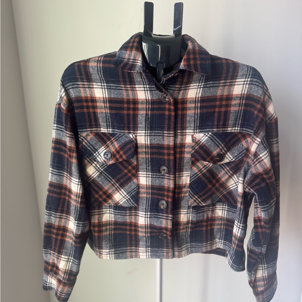 Plaid Button-Up cropped Jacket from Fashion Nova size S